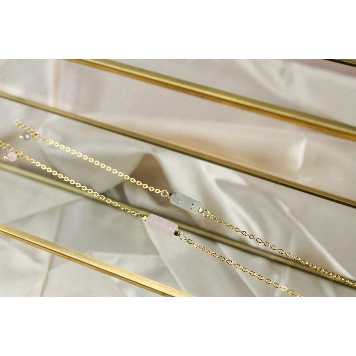 Armband Rozenkwarts & Hematiet - Goud