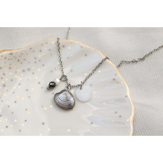 Ketting Schelp & Hematiet - Zilver