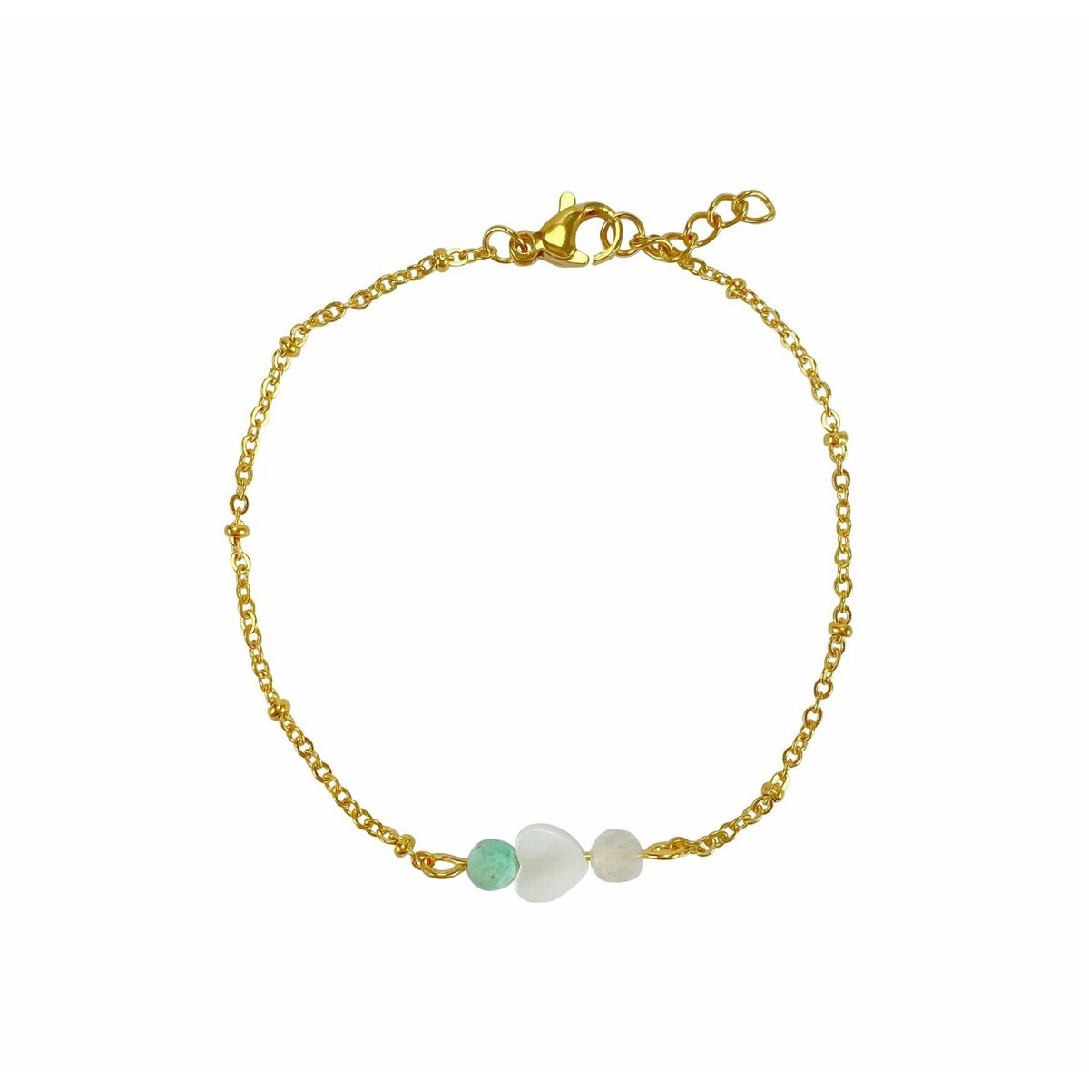 Armband Turkoois, Schelp Hart & Maansteen - Goud