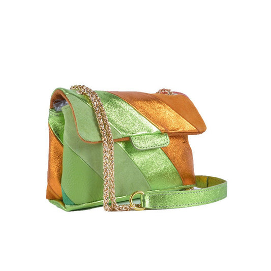 Lederen schoudertas Rainbow Metallic Oranje Groen | 552687