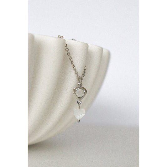 Kristal & Schelp Hart Ketting - Zilver