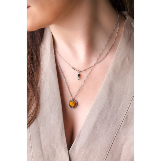 Ketting Prehniet & Obsidiaan - Zilver
