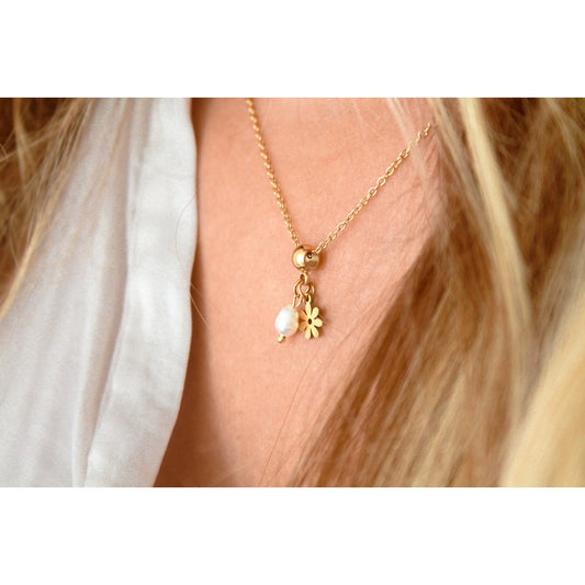 Ketting Bloemetje & Parel - Goud