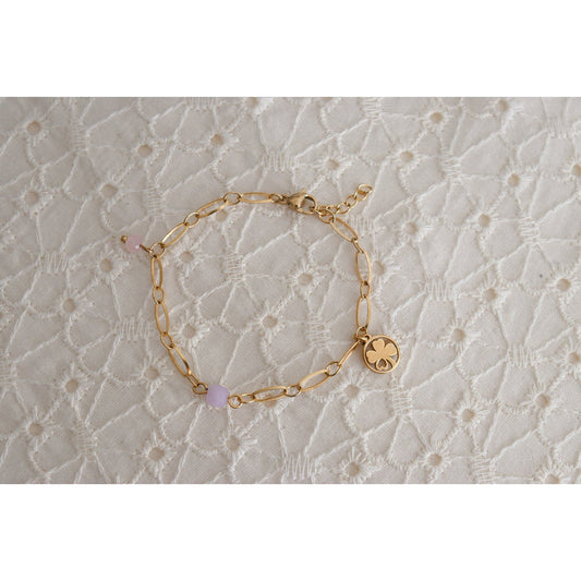 Chalcedoon, Rozenkwarts & Klaver Vier Armband - Goud