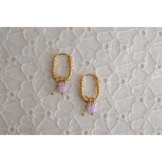 Ovale Chalcedoon & Jade Oorringen - Goud