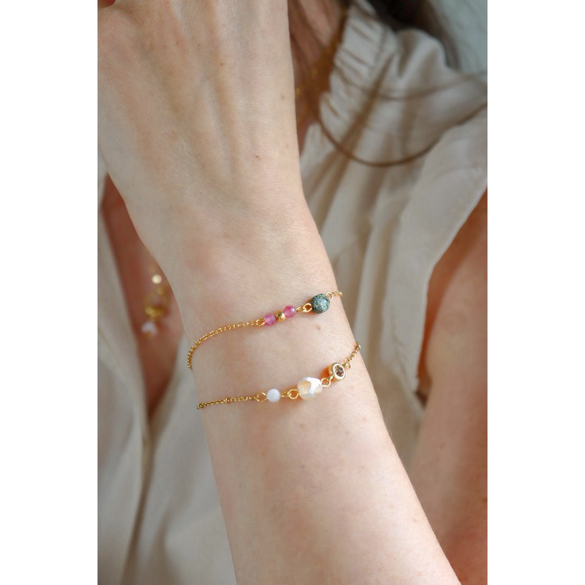 Afrikaanse Turkoois & Toermalijn Armband - Goud
