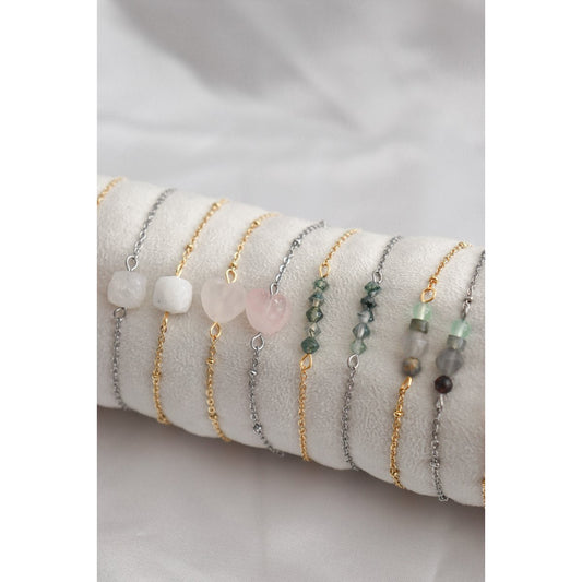 Rozenkwarts Hart Armband & Hart Bedel - Zilver