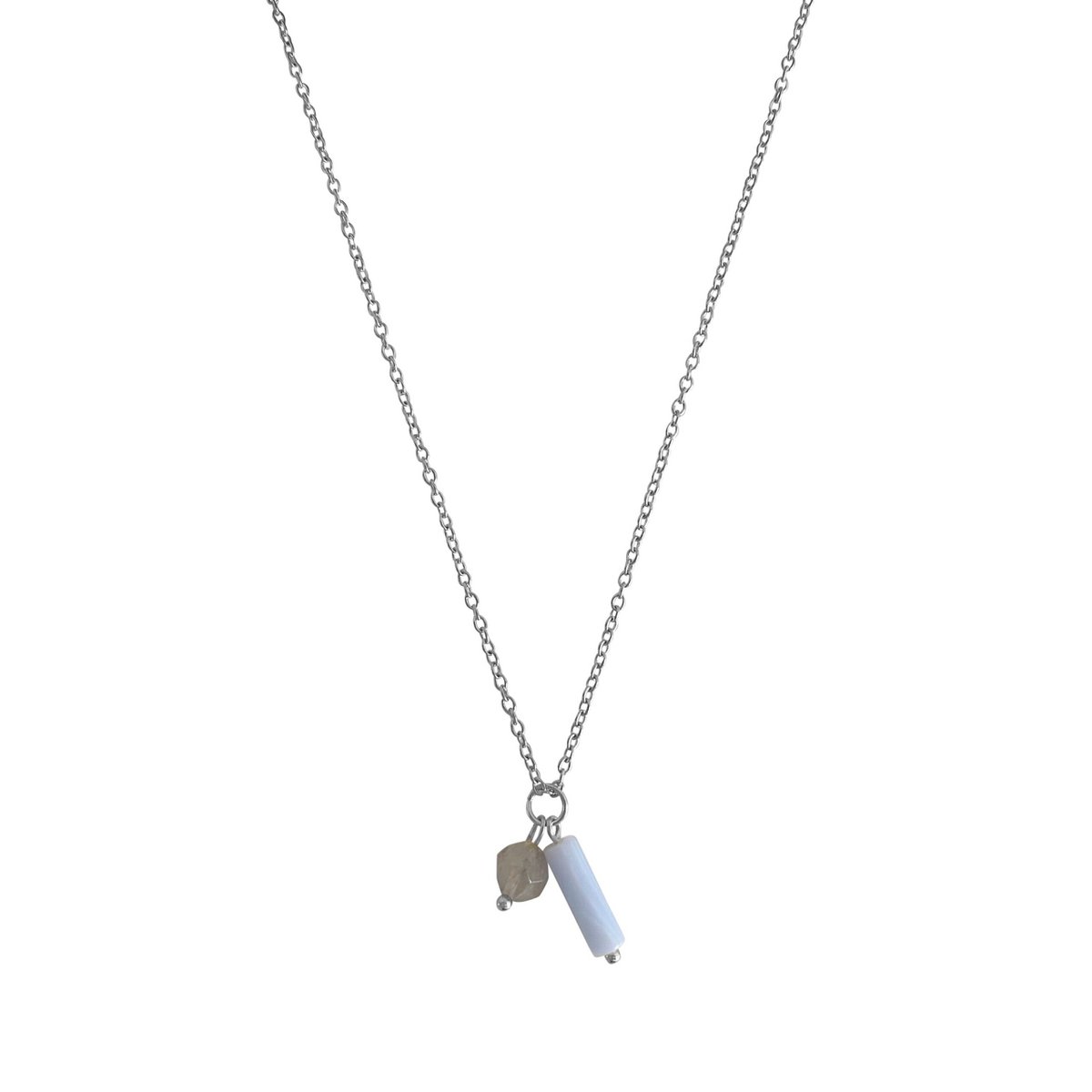 Aquamarijn & Agaat Ketting - Zilver