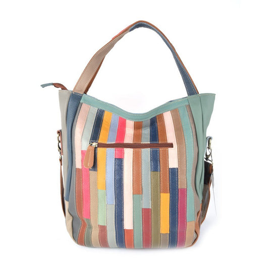 Lederen handtas | Multicolor bloemen geblokt | 552685