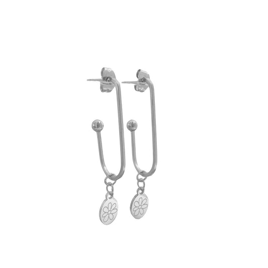Lange Oorringen Bloemetje - Zilver