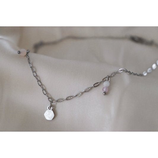 Roze Opaal, Kunziet & Vlindertjes Ketting - Zilver