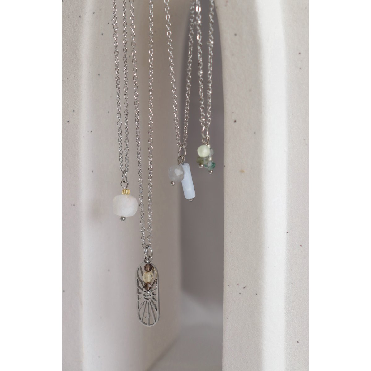 Mos Agaat, Jade & Labradoriet Ketting - Zilver