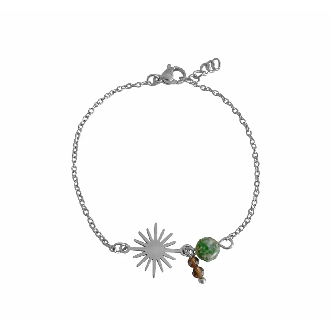 Rookkwarts & Green Spot Jaspis Armband - Zilver