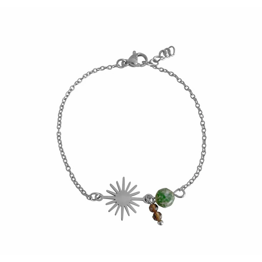 Rookkwarts & Green Spot Jaspis Armband - Zilver