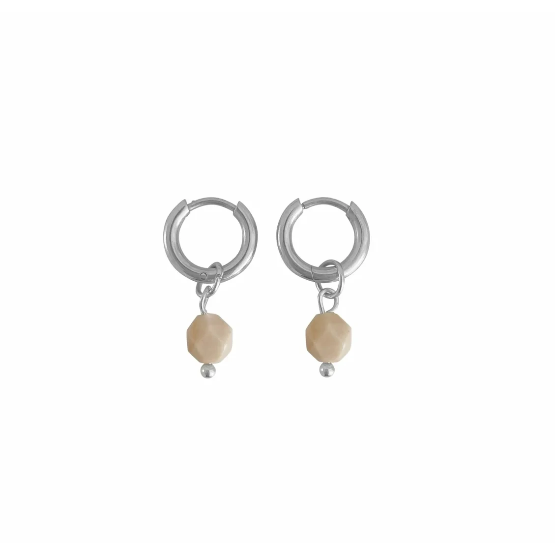 Oorringetjes Beige Jade - Zilver