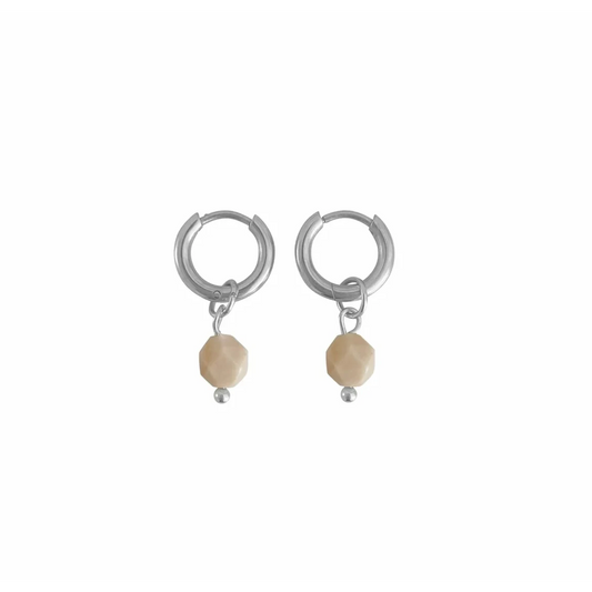 Oorringetjes Beige Jade - Zilver