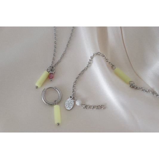 Lemon Jade, Maansteen & Bloem Armband - Zilver