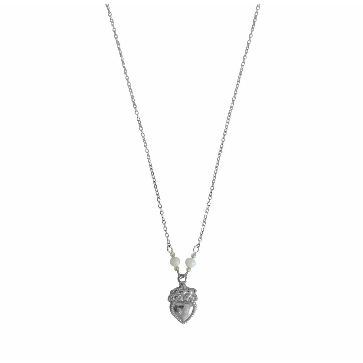 Vintage Hart & Maansteen Ketting - Zilver