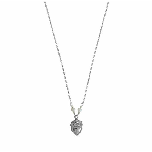 Vintage Hart & Maansteen Ketting - Zilver