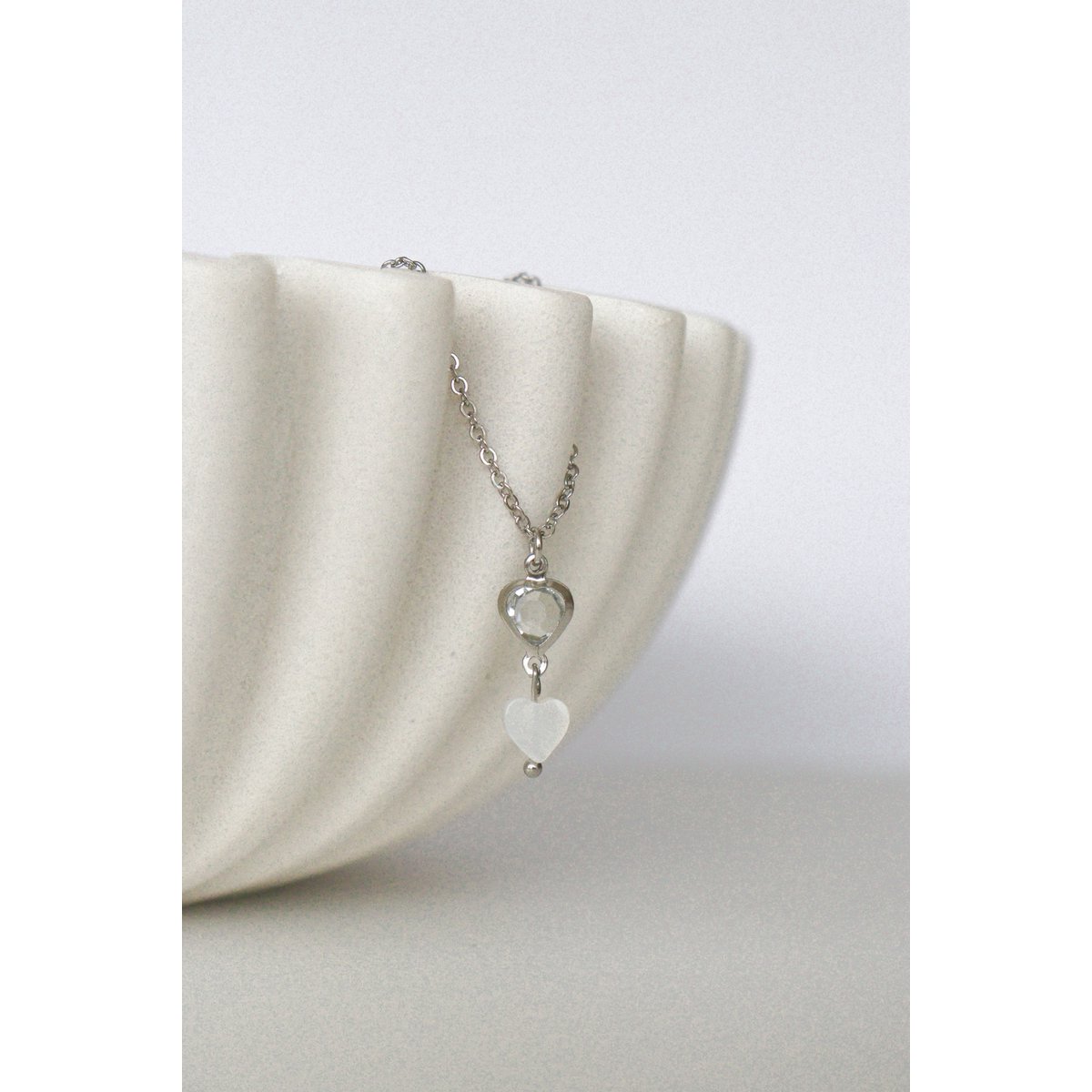 Kristal & Schelp Hart Ketting - Zilver