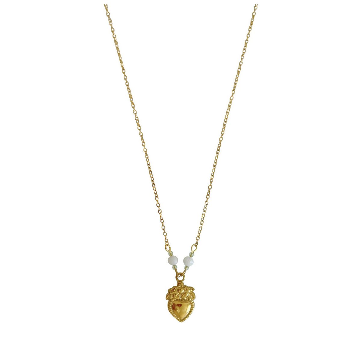 Vintage Hart & Maansteen Ketting - Goud