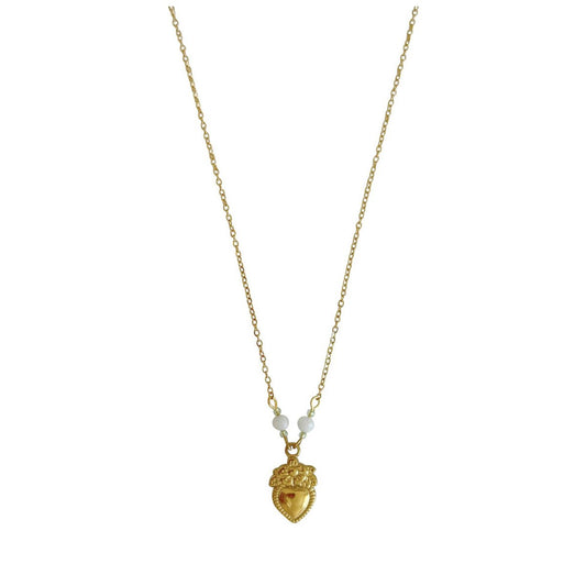 Vintage Hart & Maansteen Ketting - Goud