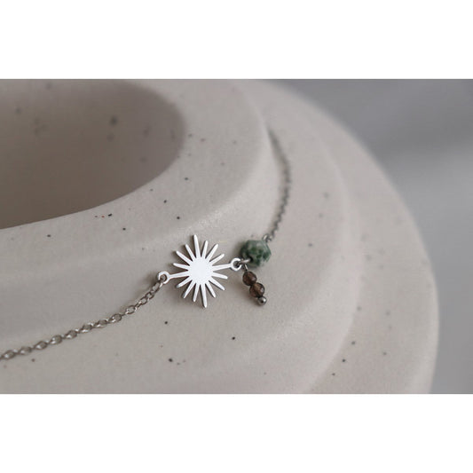 Rookkwarts & Green Spot Jaspis Armband - Zilver