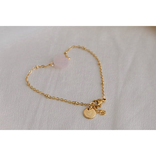 Rozenkwarts Hart Armband & Hart Bedel - Goud