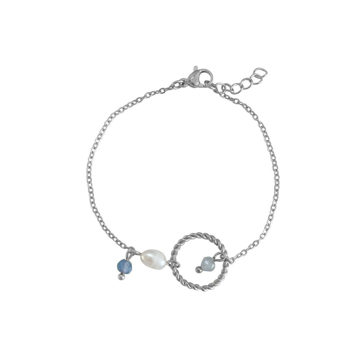 Aquamarijn, Saffier & Parel Armband - Zilver