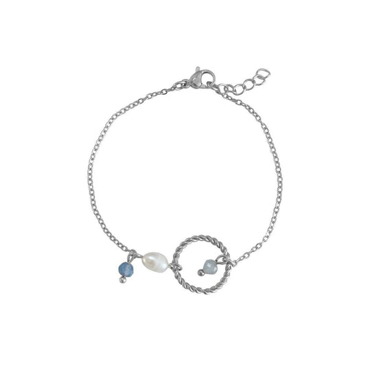 Aquamarijn, Saffier & Parel Armband - Zilver