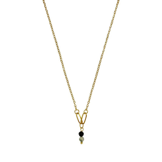 Ketting Prehniet & Obsidiaan - Goud