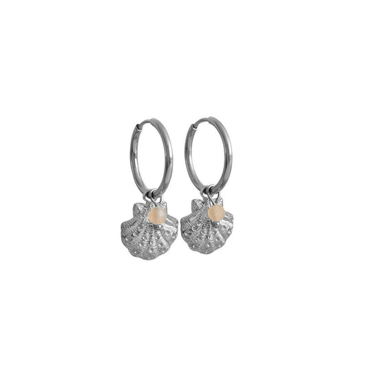 Schelp & Rozenkwarts Oorringen - Zilver