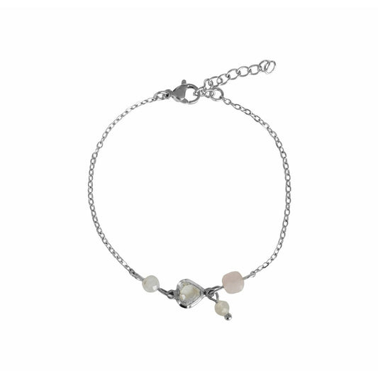 Kristal Hart, Maansteen & Rozenkwarts Armband - Zilver