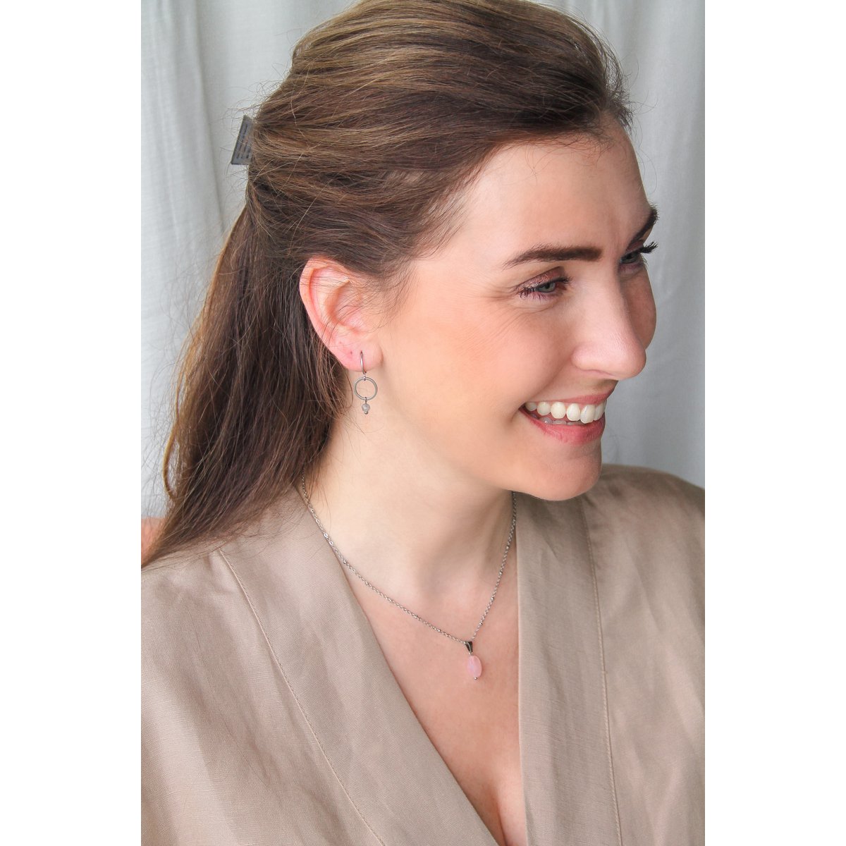Ketting Rozenkwarts Facet - Zilver