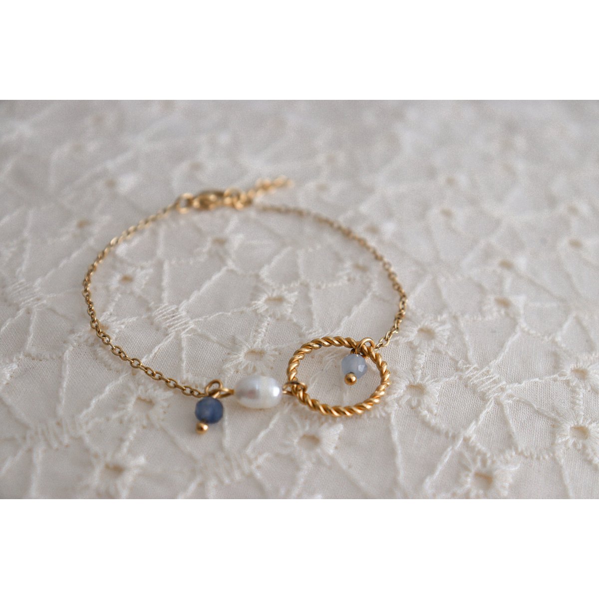 Aquamarijn, Saffier & Parel Armband - Goud