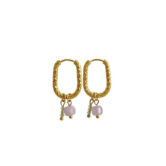 Ovale Chalcedoon & Jade Oorringen - Goud