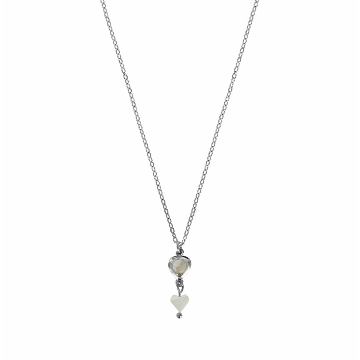 Kristal & Schelp Hart Ketting - Zilver