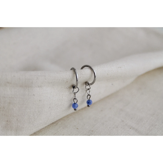 Oorringetjes Hartjes & Blauwe Aventurijn - Zilver