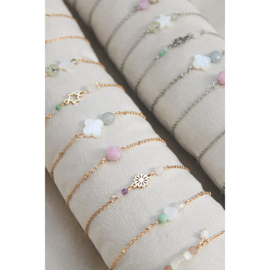 Armband Turkoois, Schelp Hart & Maansteen - Goud