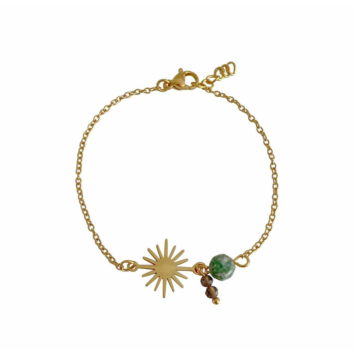 Rookkwarts & Green Spot Jaspis Armband - Goud