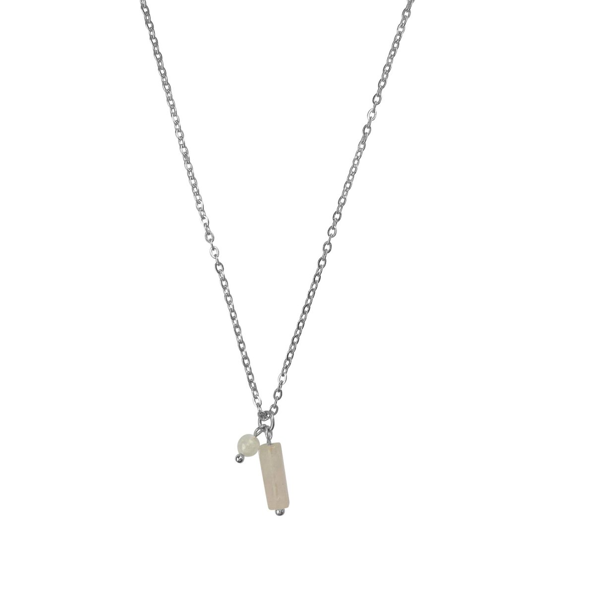 Ketting Rozenkwarts & Maansteen - Zilver