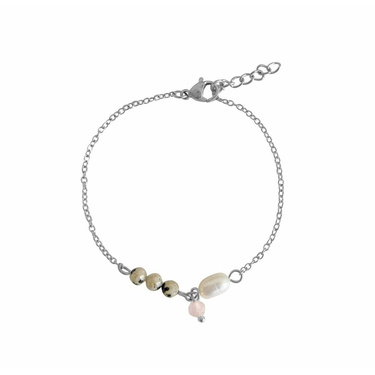 Jaspis, Parel & Rozenkwarts Armband - Zilver