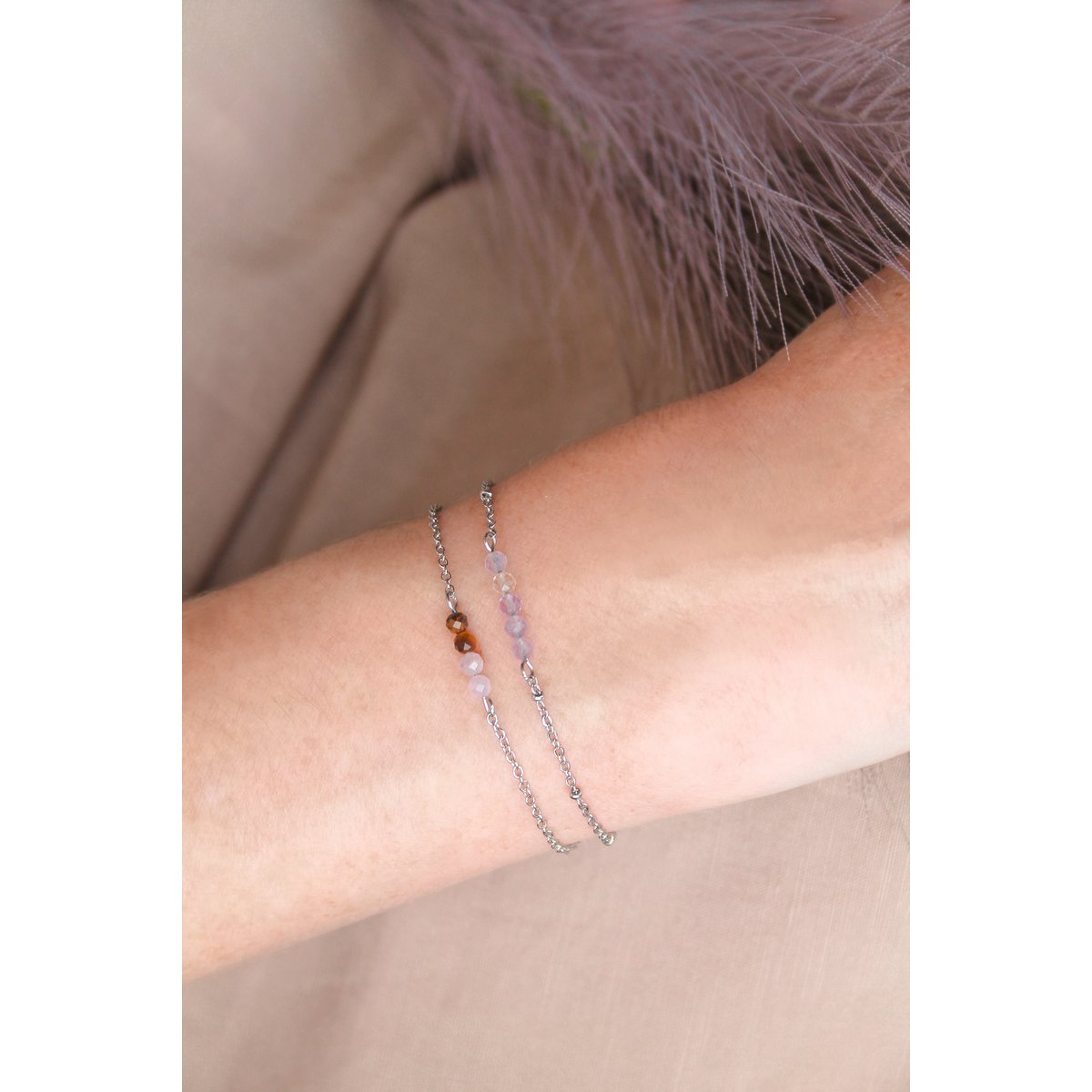 Armband Tijgeroog & Kunziet - Zilver