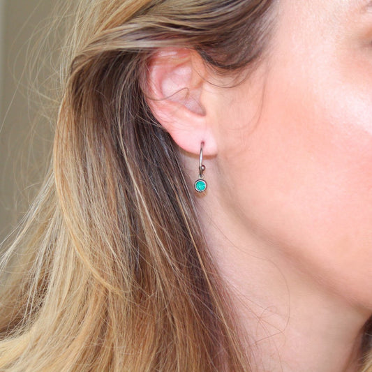Oorringen Azuurblauw Diamantje - Zilver