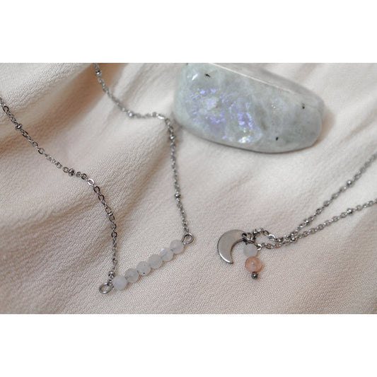 Ketting Maansteen & Zonnesteen - Zilver