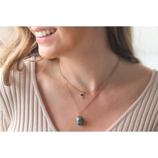 Ketting Prehniet & Obsidiaan - Goud