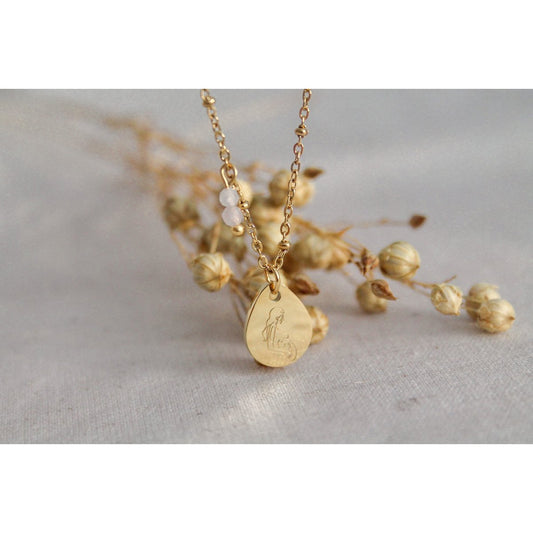 Ketting Zwangere Vrouw & Rozenkwarts - Goud