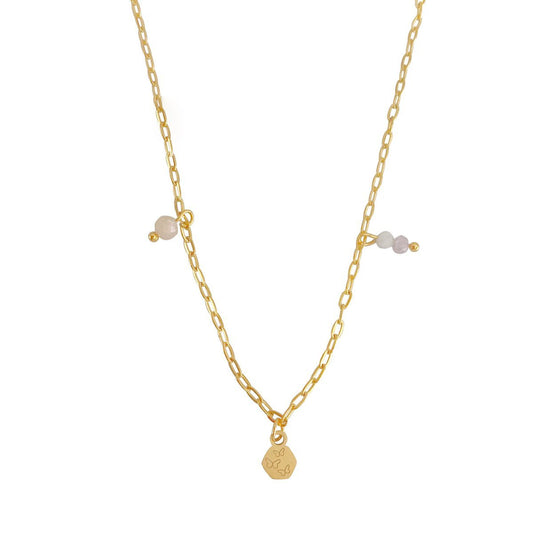 Roze Opaal, Kunziet & Vlindertjes Ketting - Goud