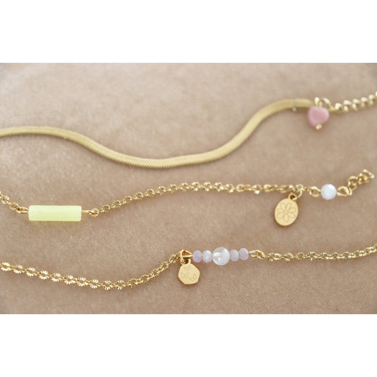 Lemon Jade, Maansteen & Bloem Armband - Goud