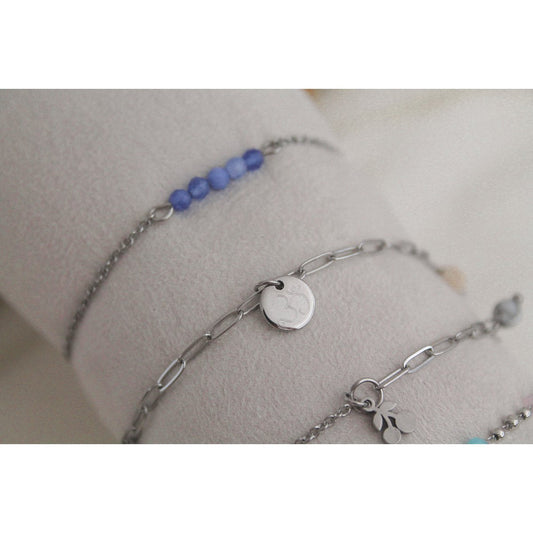Armbandje Blauwe Aventurijn & Palm Blad - Zilver